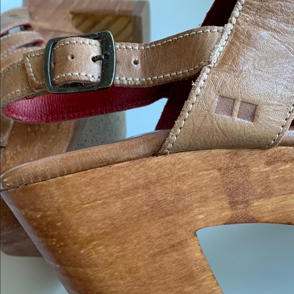 New Free People Bed Stu Tan Leather Platform Sandals Slingback Heels Clogs Sz 8 - Picture 7 of 11